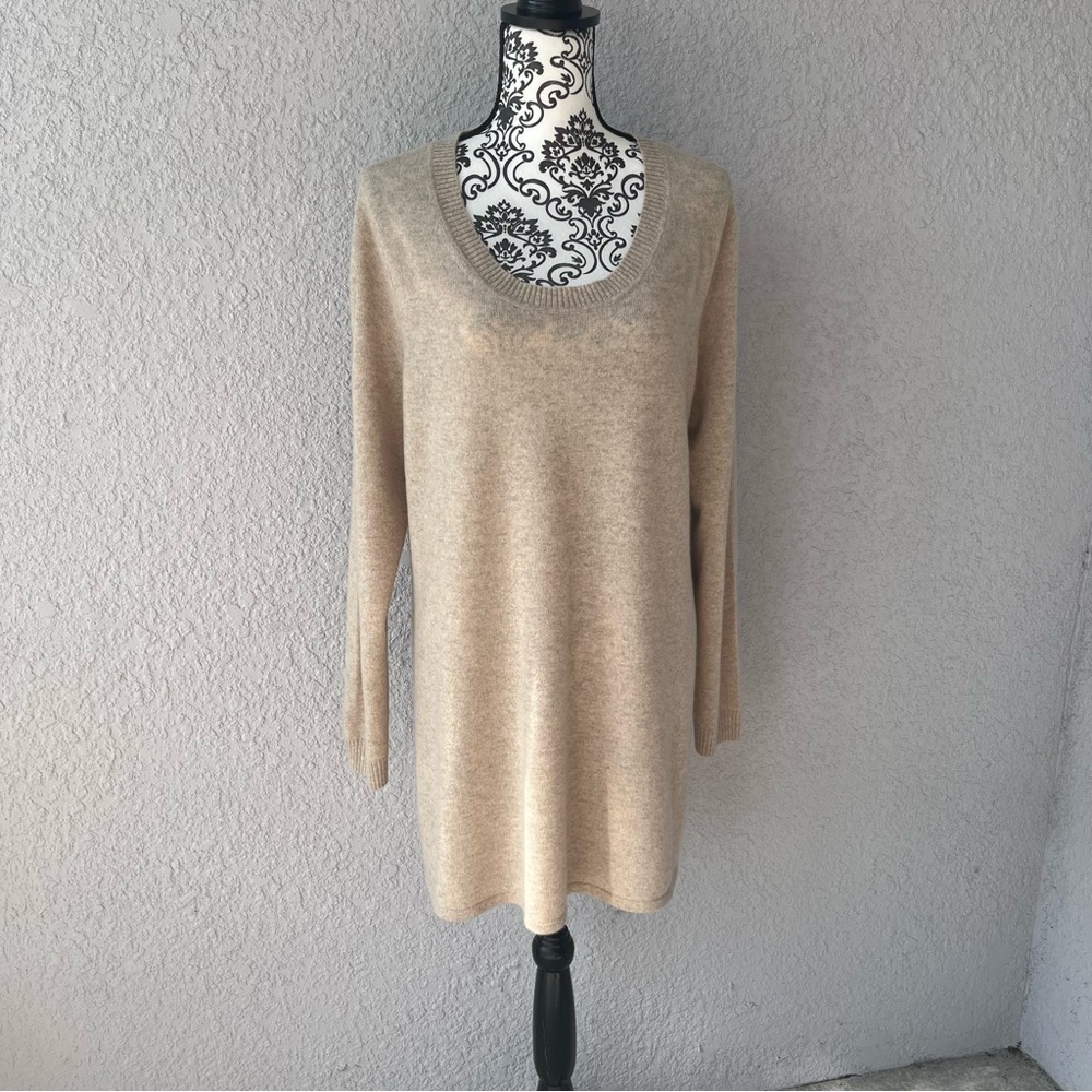 Isaac Mizrahi Live! 2-Ply Cashmere Fluid Hem Sweater Tunic Oatmeal Heather SZ XL